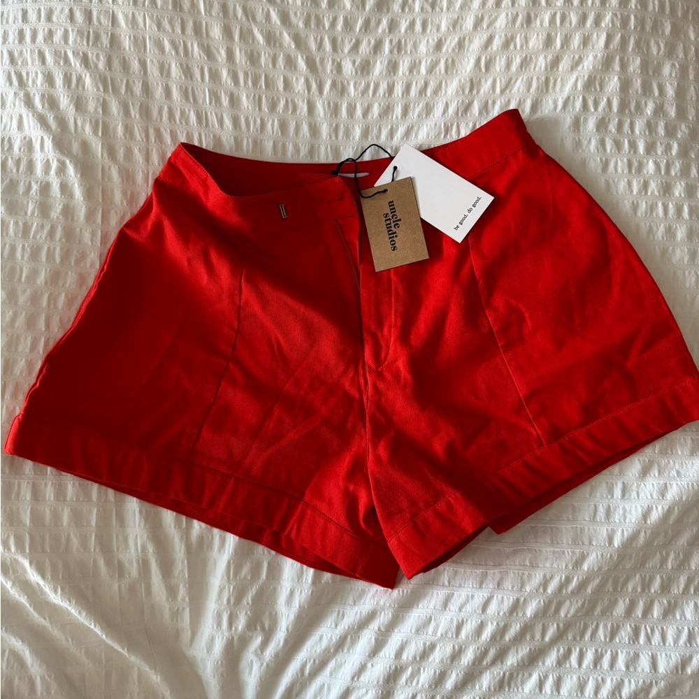 Uncle Studios Red High Waist Shorts Tailored Fit